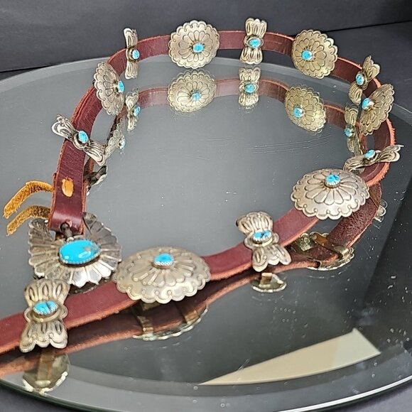 John Delvin Sterling Silver Turquoise Navajo Belt Ladies Amazing Piece 43 Inches - Picture 1 of 16